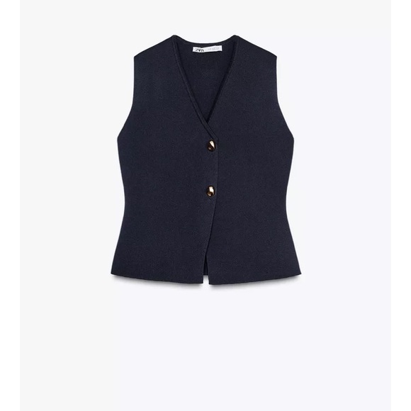 NWT Zara Navy Blue Buttoned Knit Vest - Picture 2 of 8